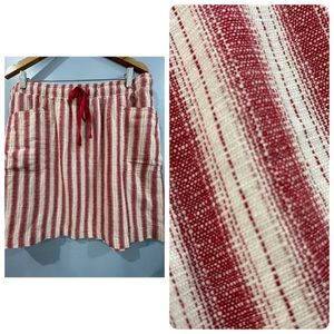 Max Studio Mini Skirt Red & White Elastic & Tie Waist 100% Cotton Size XL NWT